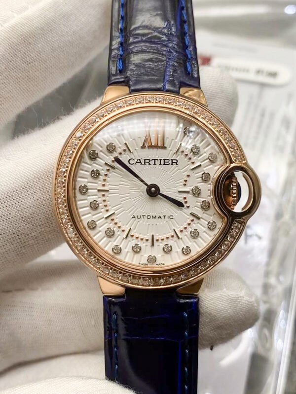 Cartier Blue Balloon Series - 33 size, mechanical, crocodile leather strap, women's watch, top-level replicated wristwatch, delivery actual shooting